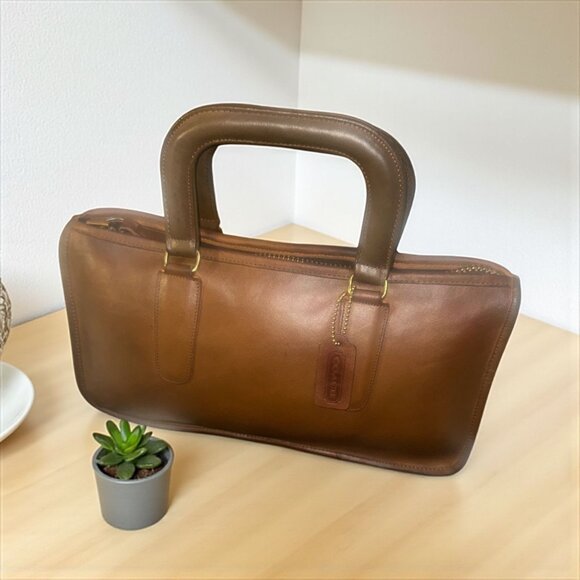 VTG Coach Slim Compact Satchel 9425 Tabac Leather Brass Early 80s NYC Made Bag - Picture 8 of 8